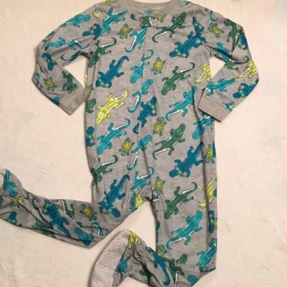 Just One You Carters Footed Pajamas Kids 5T Gray Crocodile Turtle Excellent Zip